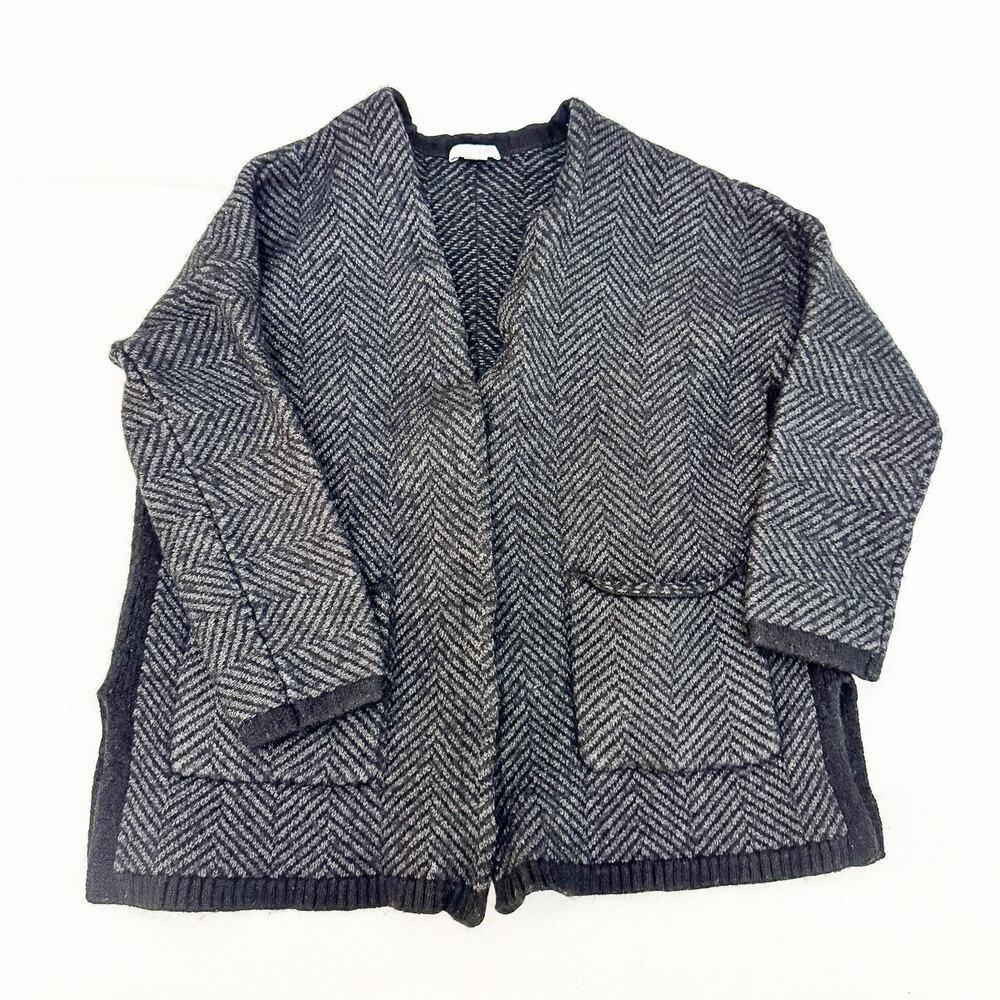 J. Jill Gray Chevron Woven Wool Blend Open Cardigan Size Small
